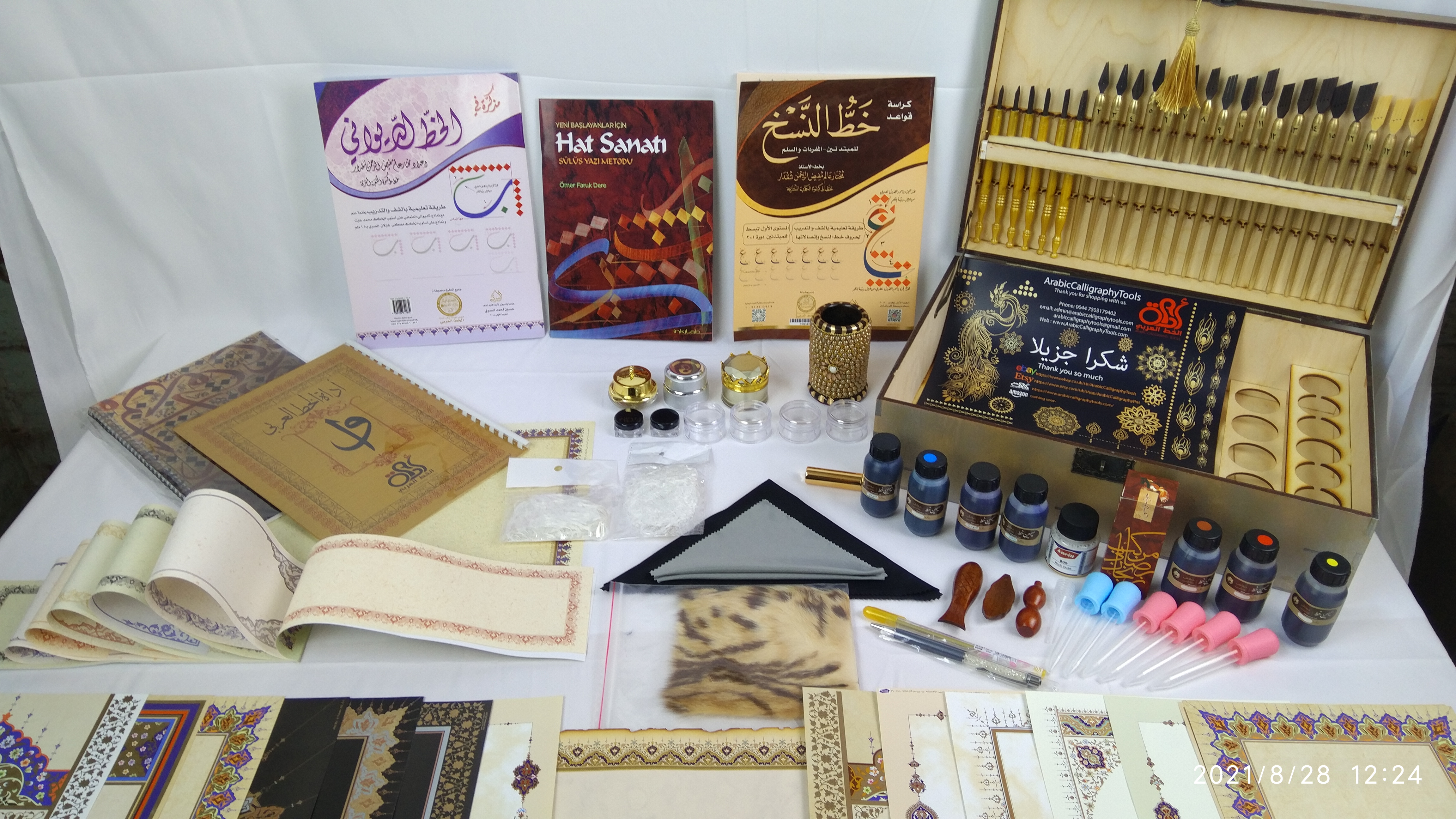 Arabic Calligraphy Set Qalams,Ink,Lika,Inkwell,Papers,Sulus Jali Script Book